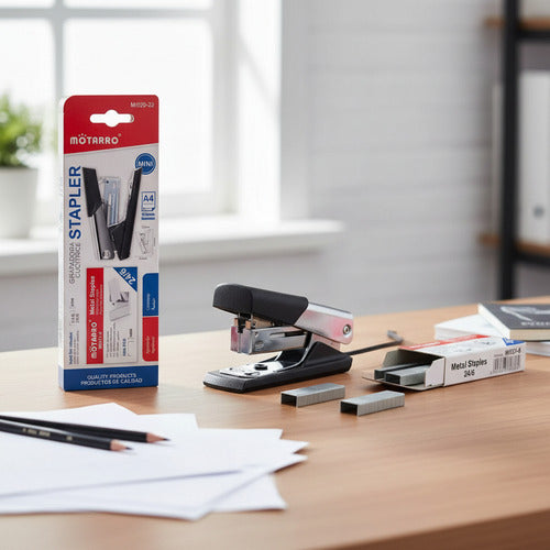 Corchetera Mini Metálica Con 1000 Grapas Útil Escolar