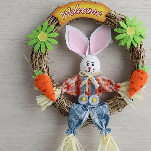 Corona De Pascua Conejo Decorativa Para Puerta 47x26cm
