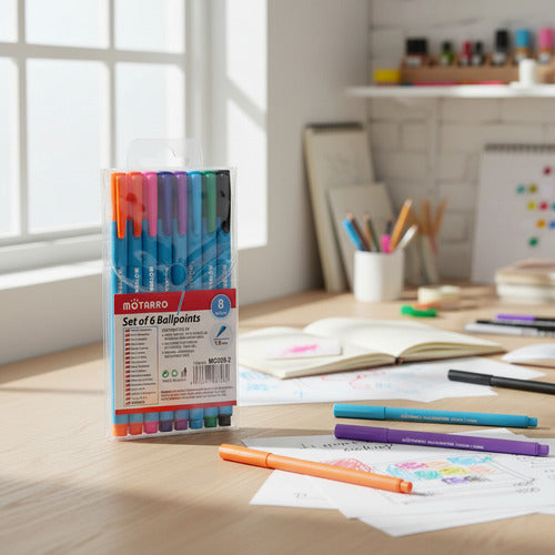 Set 8 Lápices Pasta Bolígrafos Colores Punta 1.0mm Escolar