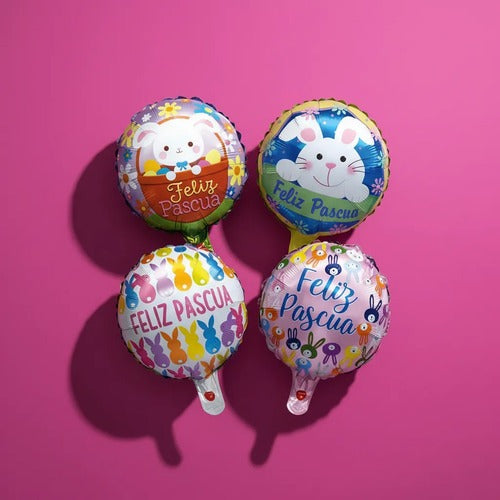 Set 4 Globos Foil Metalizados Conejo Pascua Decoración Multicolor