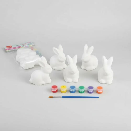 Kit Pintura Conejos Pascua 5 Unidades + Tempera + Pincel