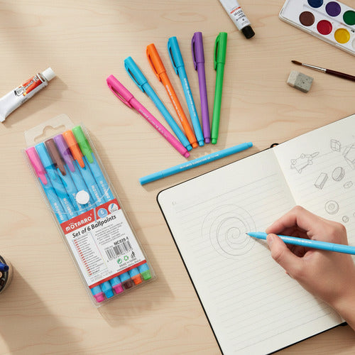 Set 6 Lápices Pasta Bolígrafos Colores Punta 1.0mm Escolar