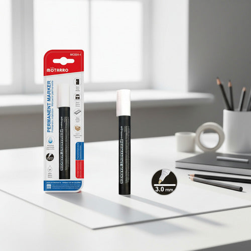 Marcador Permanente Blanco Motarro Punta Fina 3 Mm Escolar