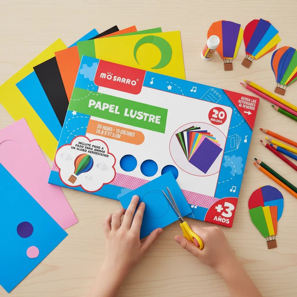 Papel Lustre Material Escolar 20 hojas 37,5x26,5 cm