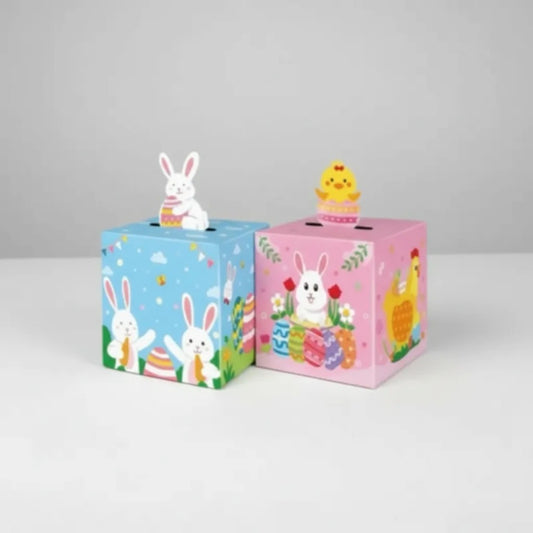 Pack 6 Cajas Cartón Conejo De Pascua Celeste Rosado 12x8,5 cm
