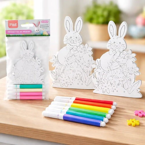 Set Conejo Pascua Madera Para Pintar + 6 Marcadores