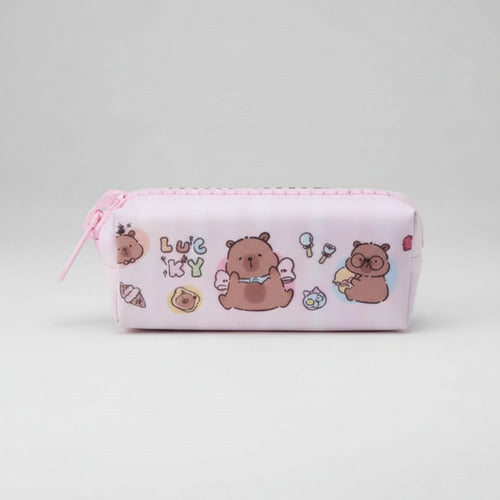 Estuche Escolar Capibara Kawaii Gran Cierre Capacidad 21 Cm