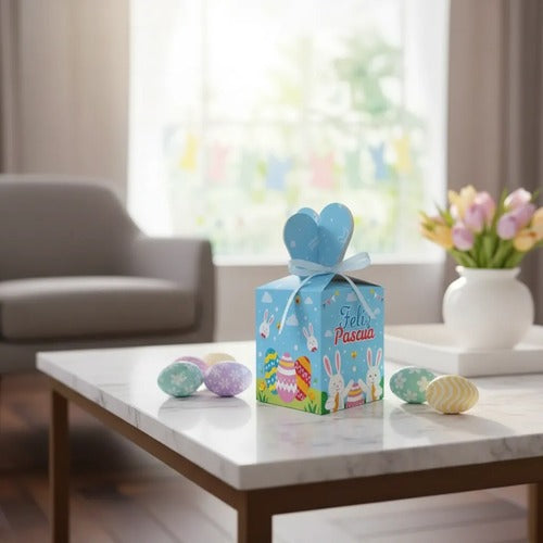 Pack 6 Cajas Cartón Conejo De Pascua Celeste Rosado 17x8,5 cm