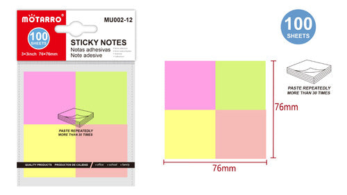 Taco De Notas Adhesivas 100 Hojas 76mm Colores