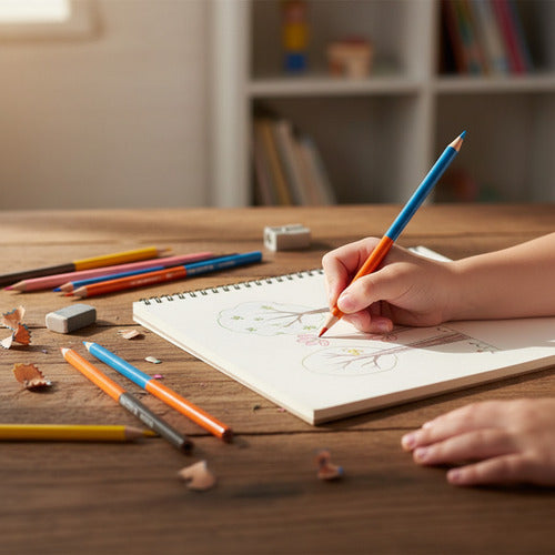 Caja Lápices De Colores 12 Lápices Dobles 24 Colores Escolar