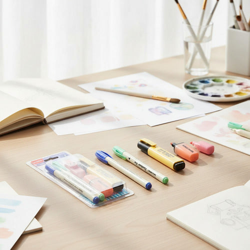 Pack 5 Destacadores y Tiralíneas Diferentes Modelos Uso Escolar