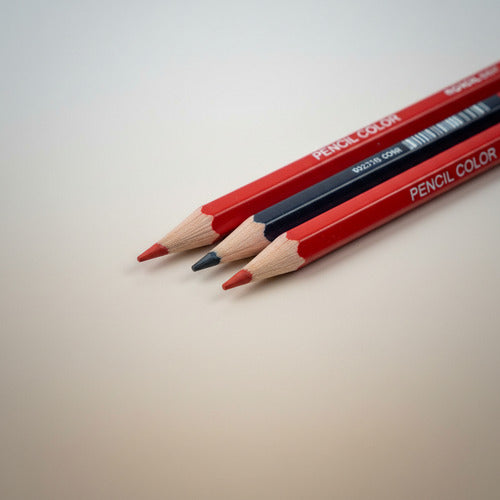 Set 3 Lápices Bicolor Rojo Y Azul 17.5cm Útil Escolar