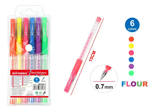 Set 6 Lápices Gel Glitter Colores Flúor 0.7 Mm Útil Escolar