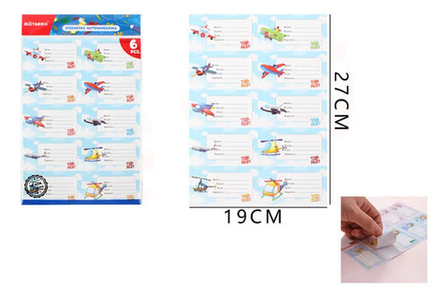 Pack 6 Hojas Etiquetas Escolares Autoadhesivas Materia Variedades