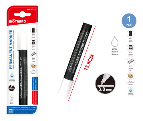 Marcador Permanente Blanco Motarro Punta Fina 3 Mm Escolar