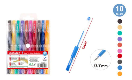 Pack 10 Lápices Gel Glitter Fluorescentes/Nacarados Punta Fina 0.7 Mm