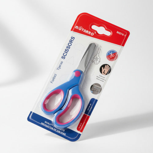 Tijera Escolar Punta Roma Mano Izquierda Zurdos 14cm Azul