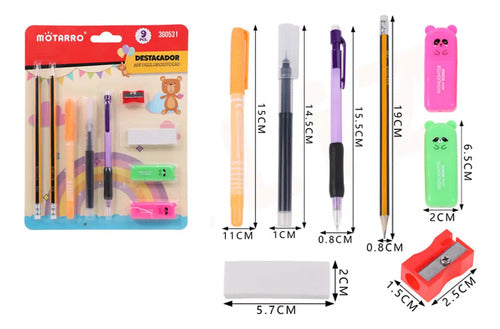 Set Lápices Marcadores Útiles Escolares 9 Unidades