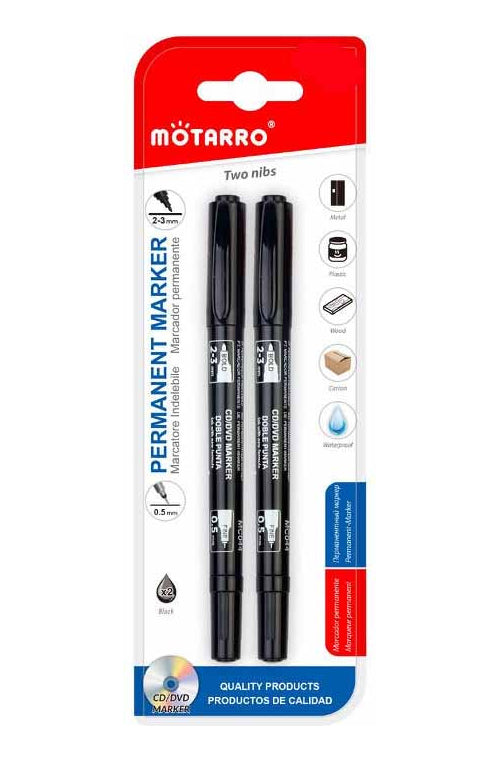 Pack 2 Plumones Permanentes Doble Punta Fina Negro 14 Cm
