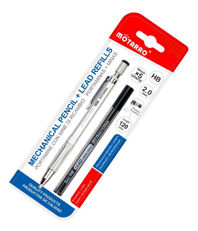 Portaminas Metálico 2.0 Mm Hb Repuestos Minas Color Negro