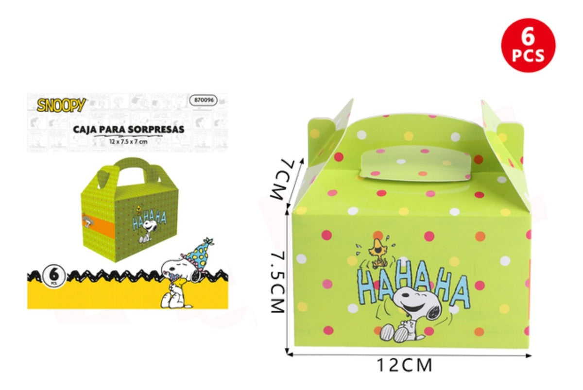 Cajas Para Sorpresa Cumpleaños Diseño Snoopy 6 Unidades Verde