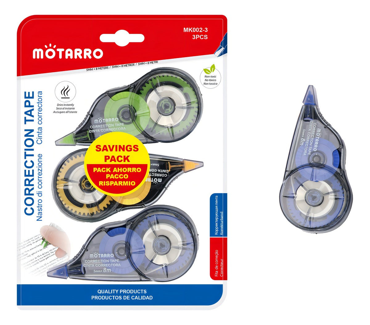 Pack 3 Cinta Correctora Blanco 5mm X 8m