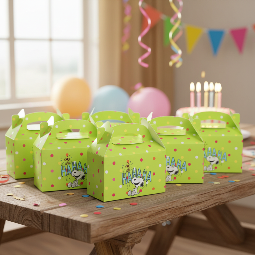 Cajas Para Sorpresa Cumpleaños Diseño Snoopy 6 Unidades Verde