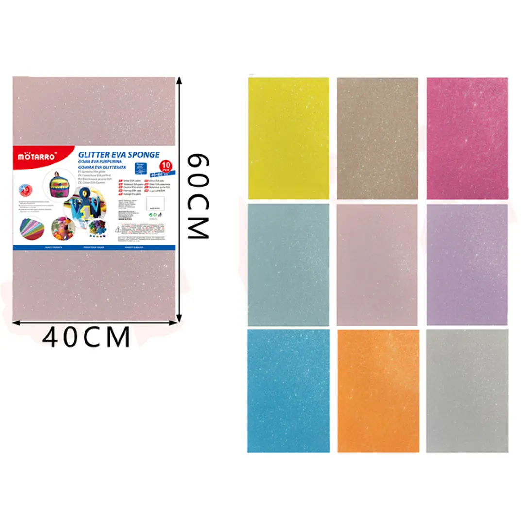 Goma Eva Escolar Glitter Colores Pastel  40x60 cm