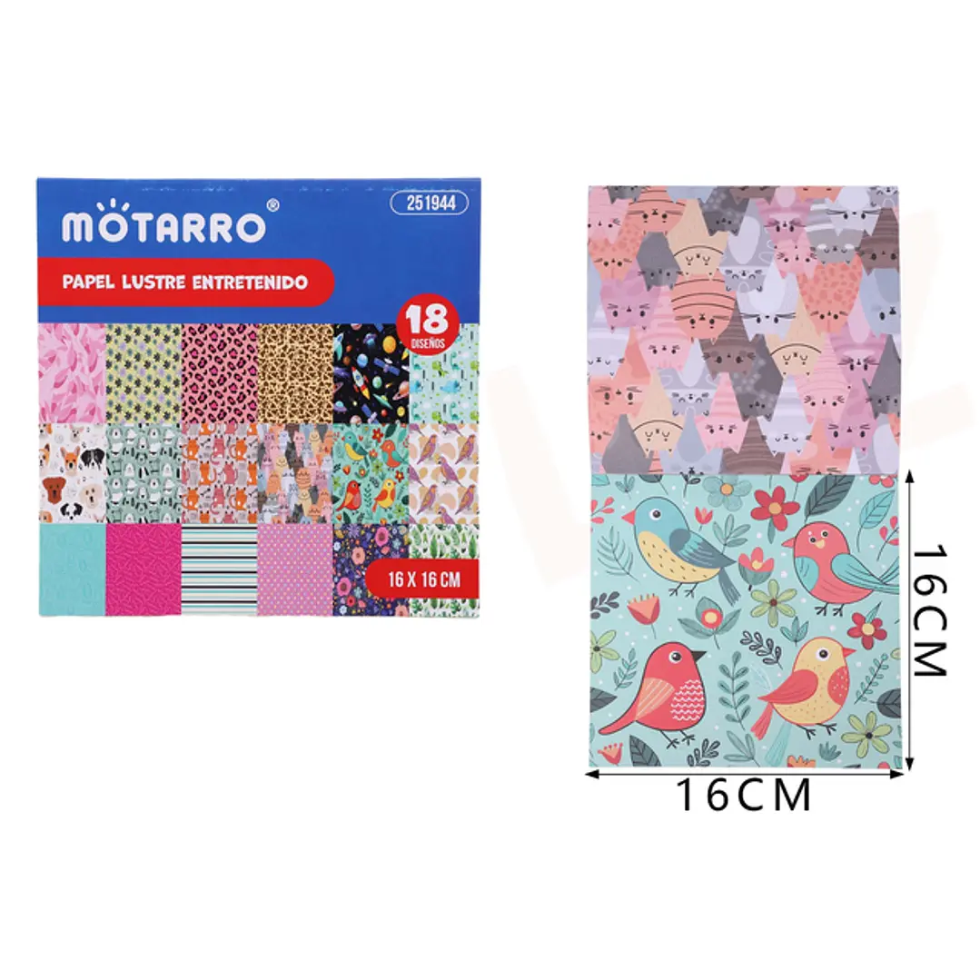 Papel Lustre Entretenido 18 diseños 16x16 cm