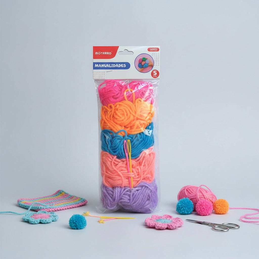 Set de Lanas para Manualidades 5 Colores y Aguja