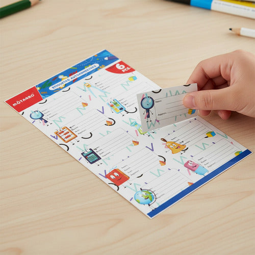 Pack 6 Hojas Etiquetas Escolares Autoadhesivas Materia Variedades