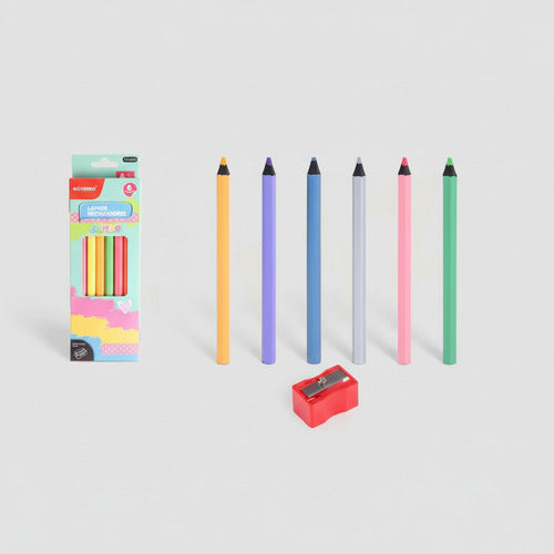 Lápices De Colores Flúor 6 Unidades Hexagonal Madera
