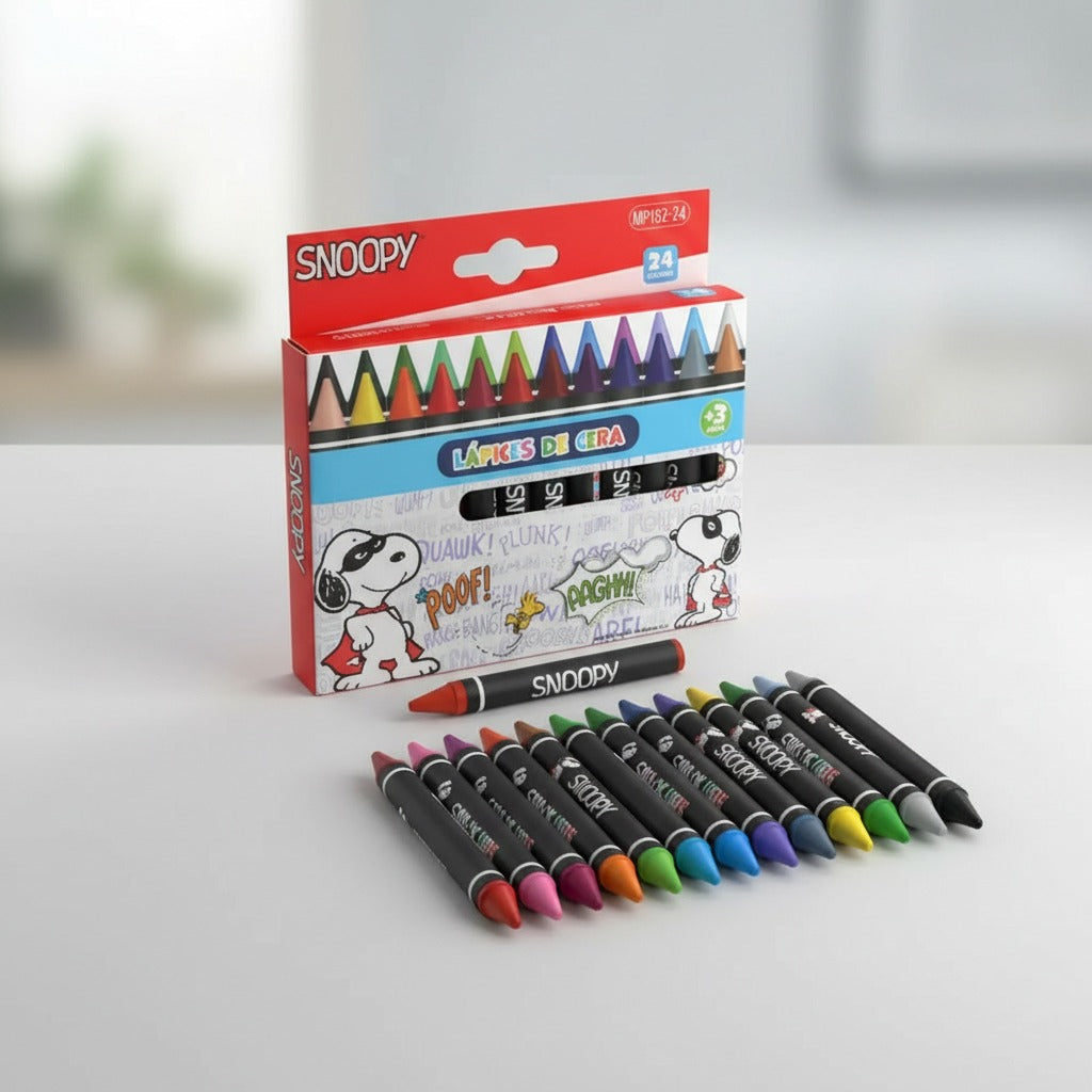 Lápices De Cera Snoopy 24 Unidades Para Arte