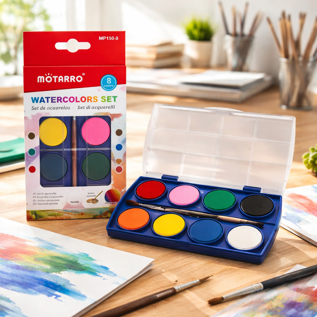 Set Acuarelas 8 Colores Estuche y Pincel Útil Escolar