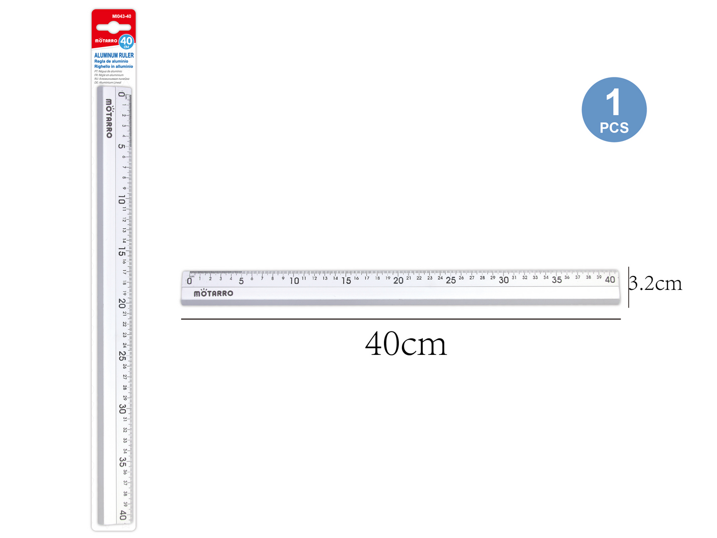 Regla de Aluminio 40 Cm Útil Escolar