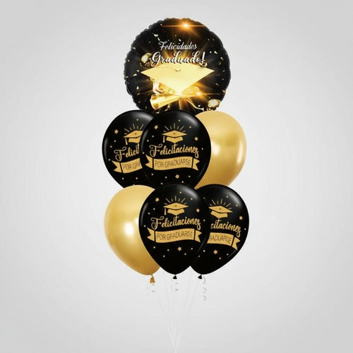 Set Globos Graduación Negro/dorado 7 Unidades