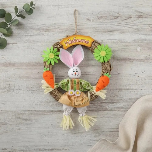 Corona De Pascua Conejo Decorativa Para Puerta 47x26cm