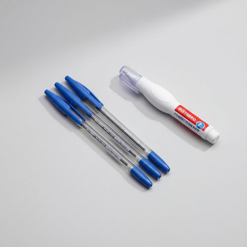 Pack 3 Lápiz Pasta Bolígrafo 1.0mm Y Corrector Útil Escolar