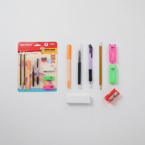 Set Lápices Marcadores Útiles Escolares 9 Unidades