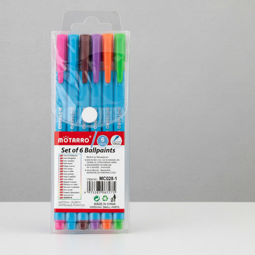 Set 6 Lápices Pasta Bolígrafos Colores Punta 1.0mm Escolar