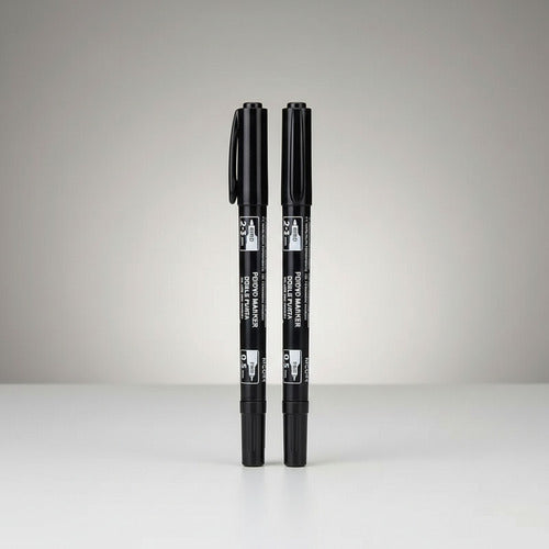 Pack 2 Plumones Permanentes Doble Punta Fina Negro 14 Cm