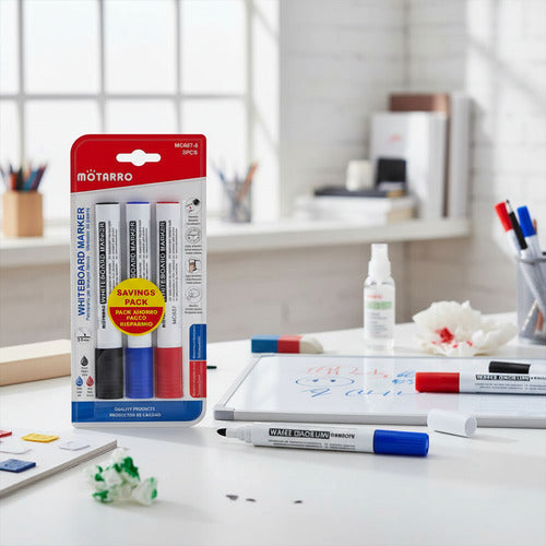 Set 3 Plumones Marcadores Pizarra Punta Redonda Útil Escolar