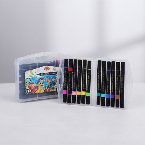 Plumones Marcadores Punta Doble 12 Colores Con Caja