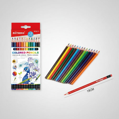 Caja Lápices De Colores 12 Colores 19 Cm Útil Escolar