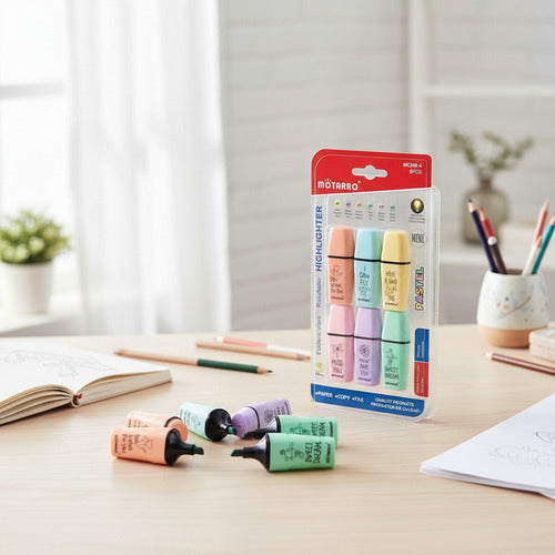 Set 6 Mini Destacadores Colores Punta Biselada Útil Escolar