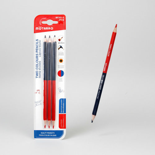 Set 3 Lápices Bicolor Rojo Y Azul 17.5cm Útil Escolar