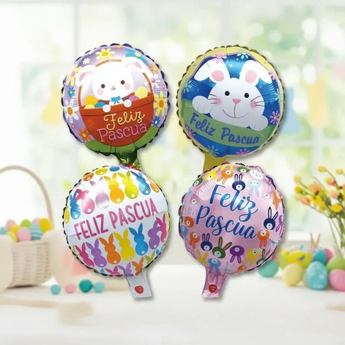 Set 4 Globos Metalizados Foil Conejo Pascua Decoración Multicolor