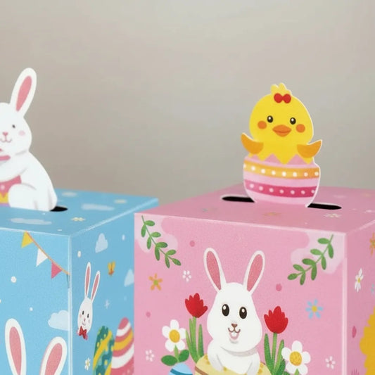 Pack 6 Cajas Cartón Conejo De Pascua Celeste Rosado 12x8,5 cm