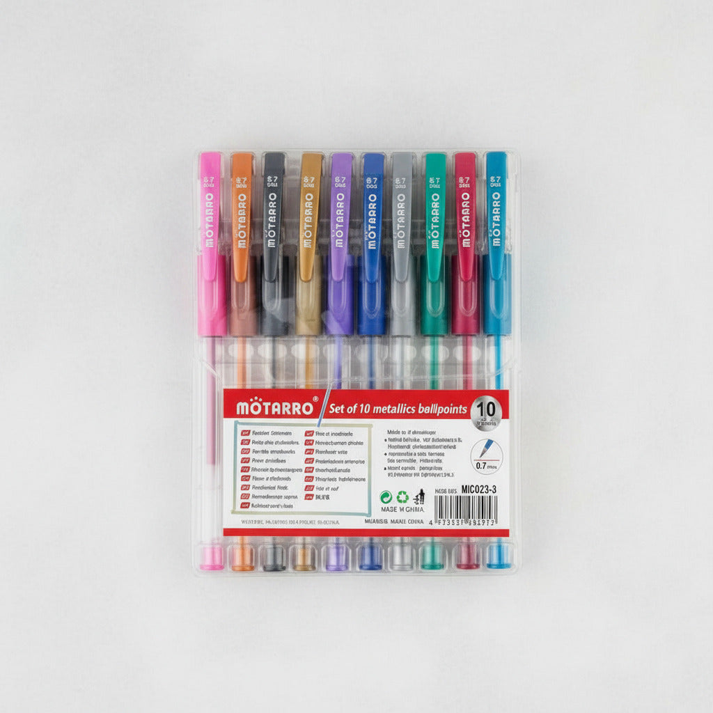 Pack 10 Lápices Gel Glitter Fluorescentes/Nacarados Punta Fina 0.7 Mm
